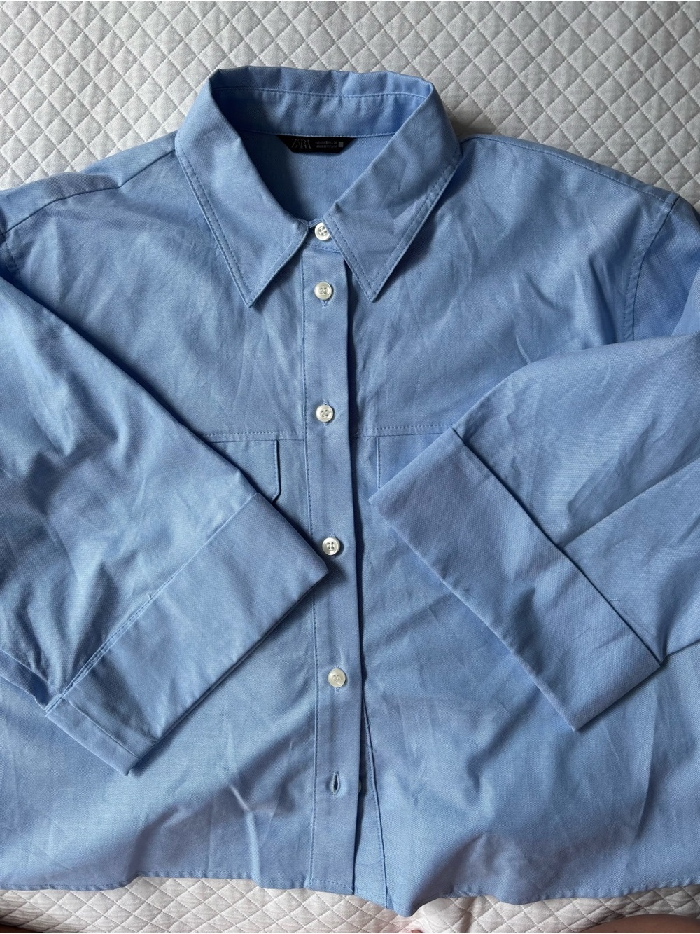 Zara cropped button shirt in classic blue